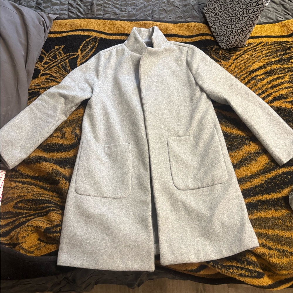 Women's Light Gray Stand-Collar Wool-Blend Pea Coat